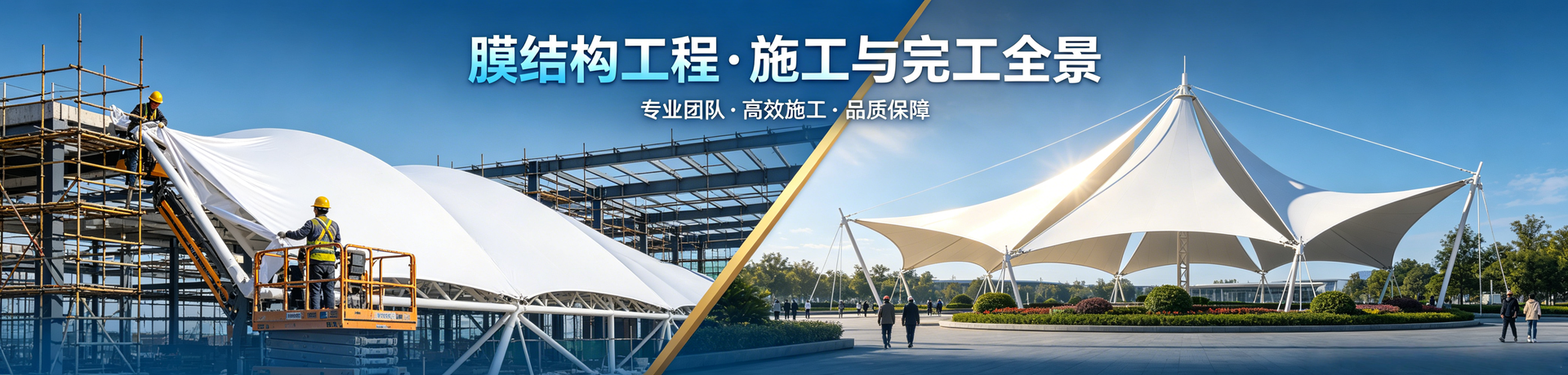 膜结构工程施工与完工全景